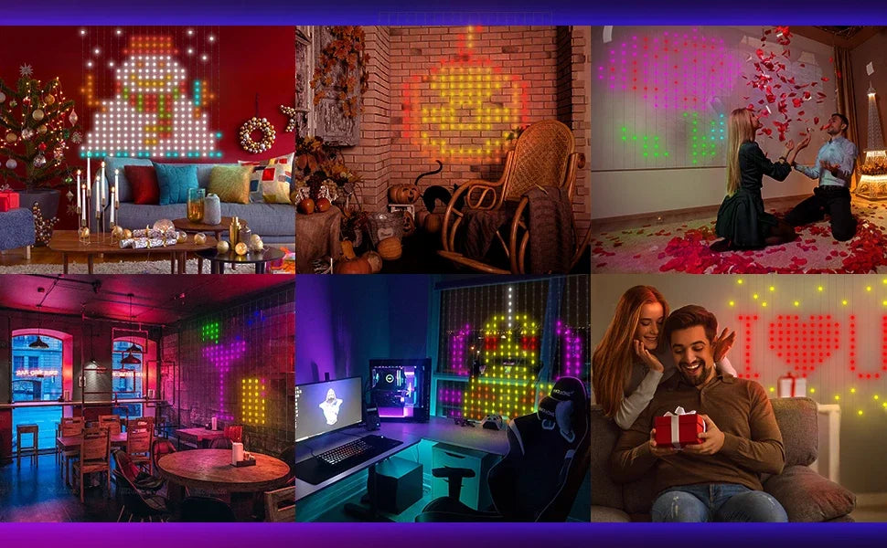 Animated Curtain String Lights 400 LED Smart DIY Picture Display Garland Bluetooth App LED String Outdoor RGB Fairy Lights Decor