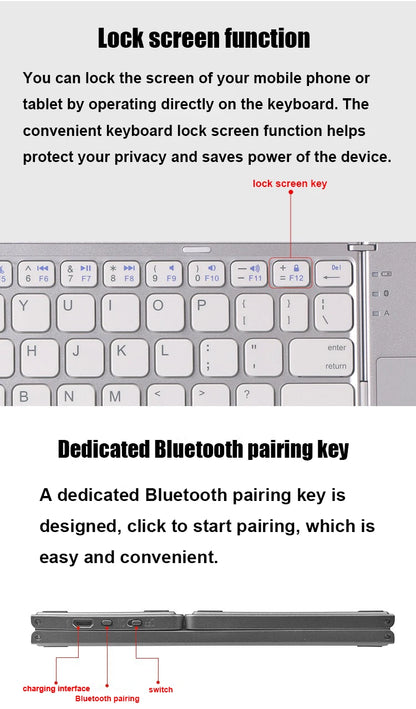 Wireless Folding Keyboard Bluetooth Keyboard With Touchpad For Windows, Android, IOS,Phone,Multi-Function Button Mini Keyboard