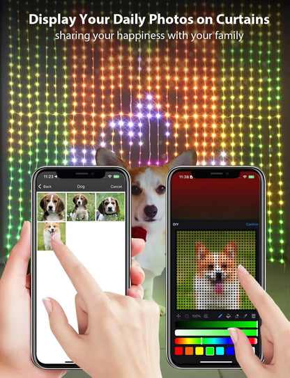 Animated Curtain String Lights 400 LED Smart DIY Picture Display Garland Bluetooth App LED String Outdoor RGB Fairy Lights Decor