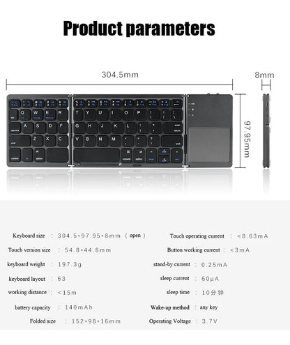 Wireless Folding Keyboard Bluetooth Keyboard With Touchpad For Windows, Android, IOS,Phone,Multi-Function Button Mini Keyboard