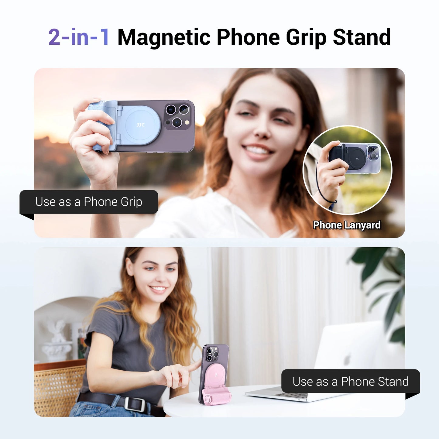 JJC Magnetic Snapgrip Phone Hand Grip Magsafe Handheld Bluetooth Remote Control Handle Shutter Phone Tripod Mount for Vlog